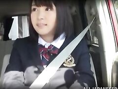 Pretty Asian teen in school uniform is fucked in the bus.